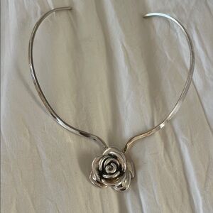 Elegant Silver Rose Pendant on adjustable choker